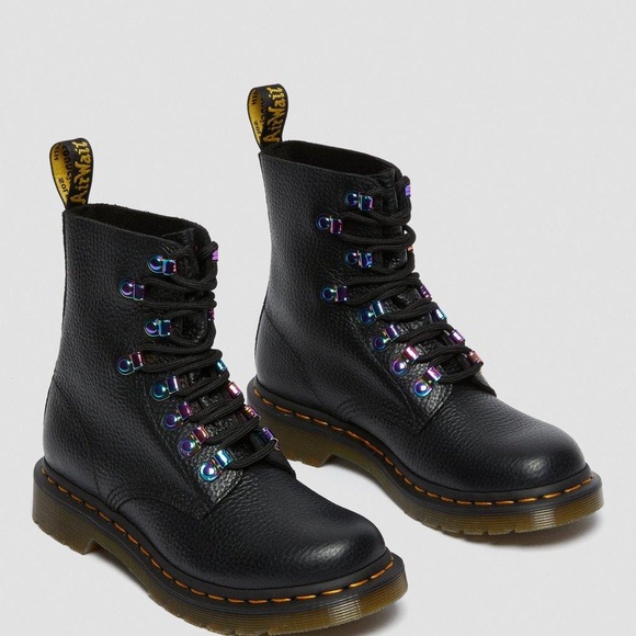 Dr. Martens Black Leather Lace-Up Boots with Iridescent Hardware size 5